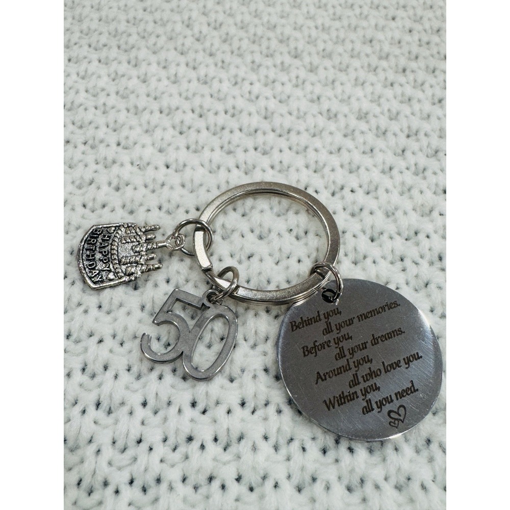 50th Birthday Keychain Inspirational Quote Happy Birthday Cake Charm Gift
